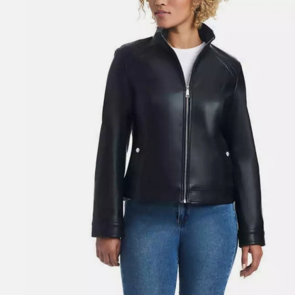 Vince Camuto Womens Faux Leather Jacket, Black,  nwt
